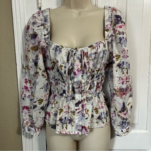 J. Crew Flora Obscura Cinched Waist Top Kaleidoscope Floral Size 4 E2 - Picture 3 of 9